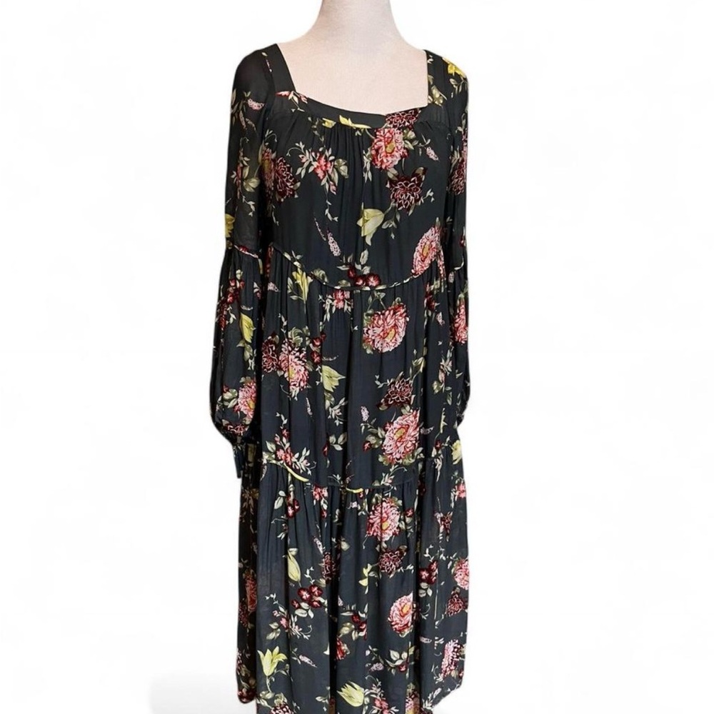 A+ Anthropologie grey gray green Floral Long Sleeve Swim maxi dress 2XL plus - Picture 2 of 9